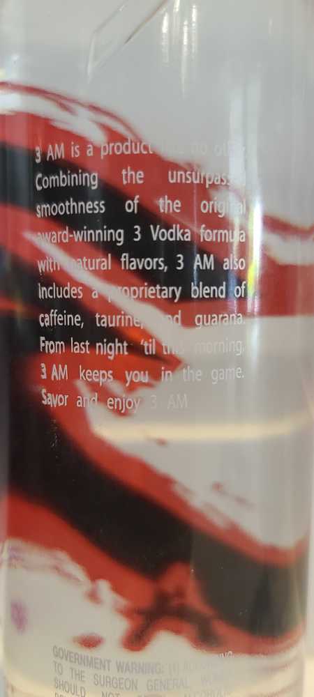 3 A.M. - 3 Vodka Distiling Co (750 mL) alcohol collectible [Barcode 813497004754] - Main Image 2
