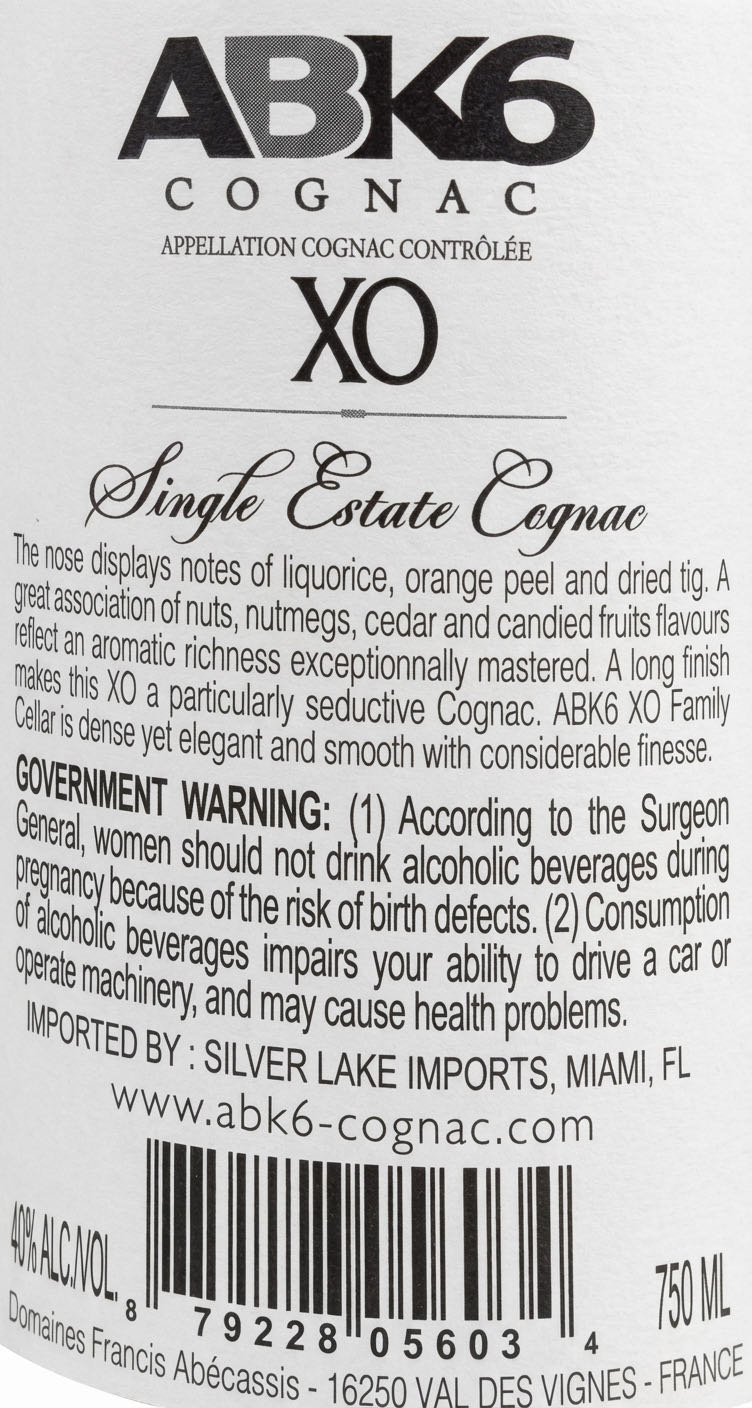 ABK6 XO Cognac - France (750 mL) alcohol collectible [Barcode 879228056034] - Main Image 2