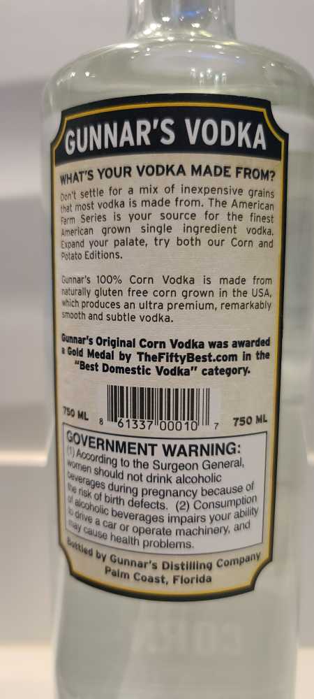 Gunnar’s Real Craft Vodka - Gunnar’s Vodka (750mL) alcohol collectible [Barcode 861337000107] - Main Image 2