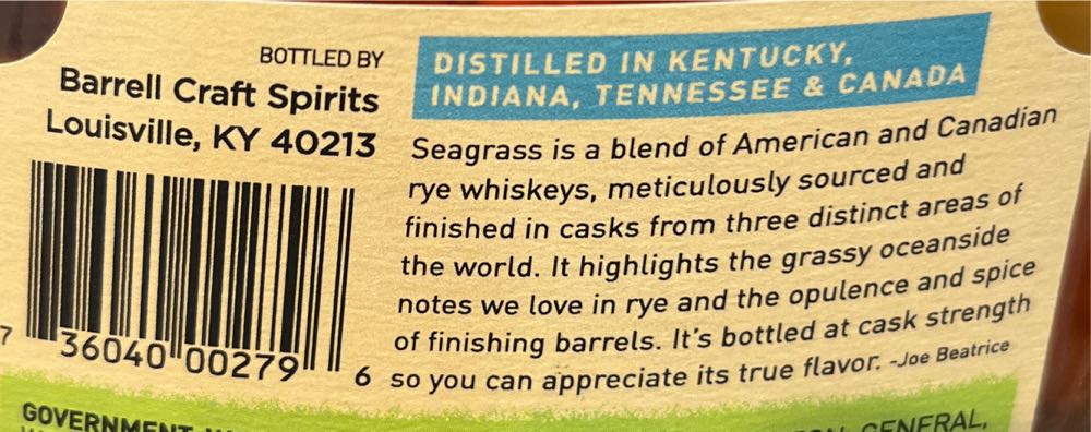 Barrell Seagrass - Barrel Craft Spirits (750mL) alcohol collectible [Barcode 736040002796] - Main Image 2