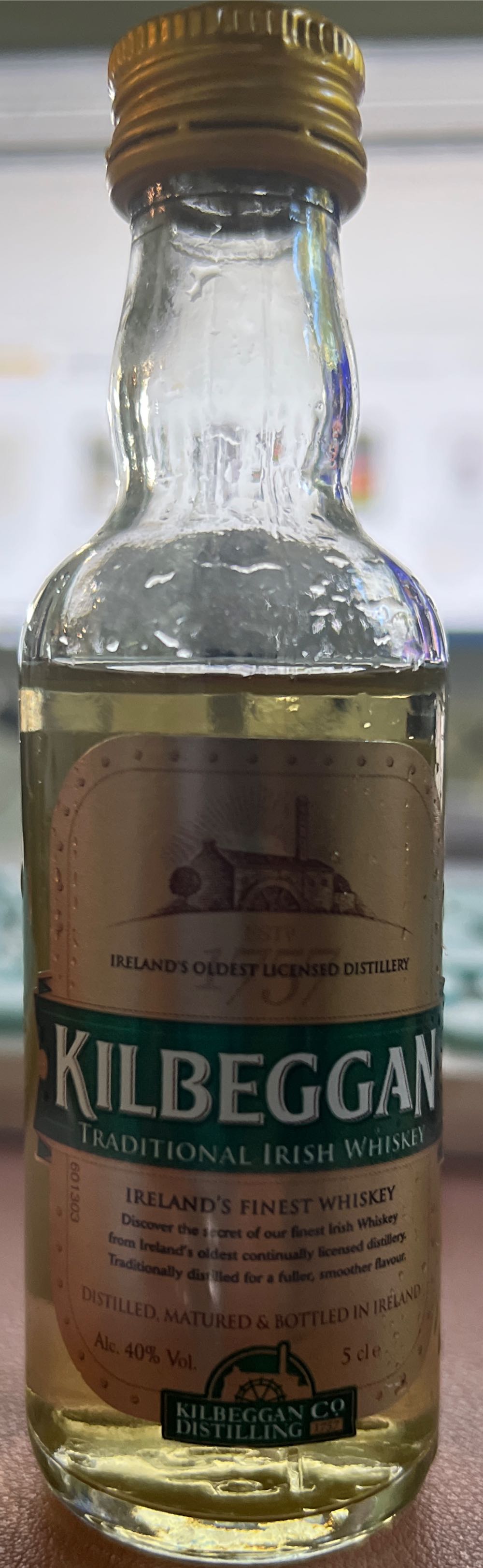 Kilbeggan Blended Irish Whiskey  (50 mL) alcohol collectible [Barcode 5099357000981] - Main Image 2