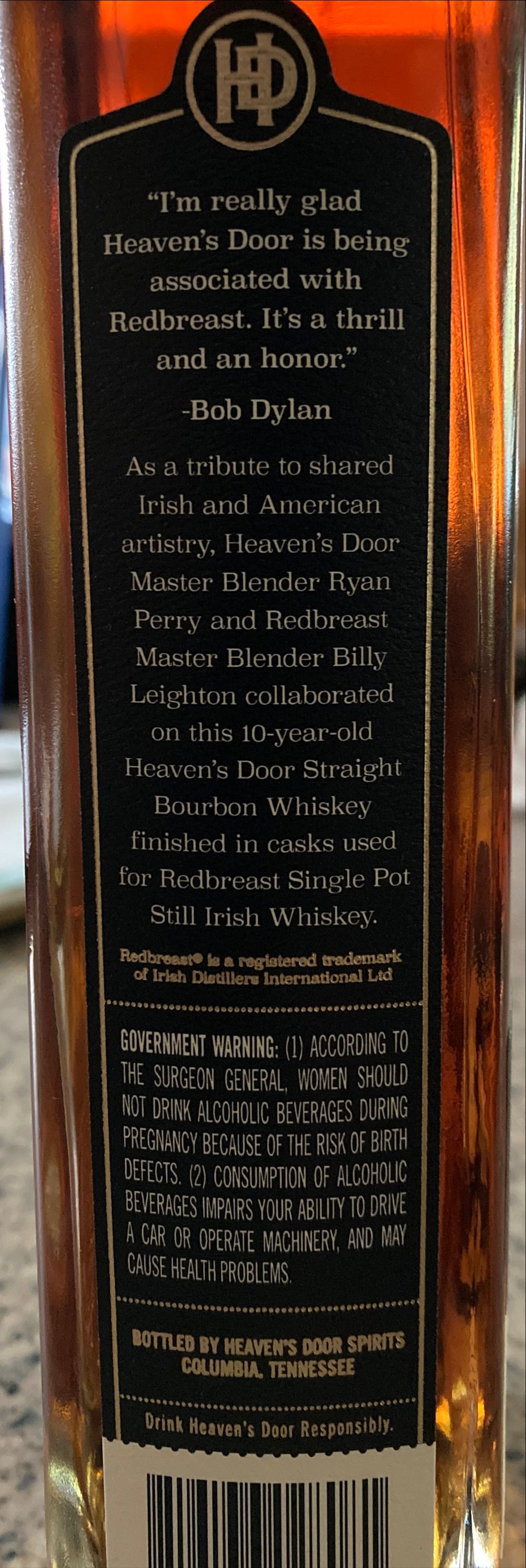 Heaven’s Door Redbreast Master Blenders Edition - Heaven Door Spirits (750 mL) alcohol collectible [Barcode 816136028081] - Main Image 2