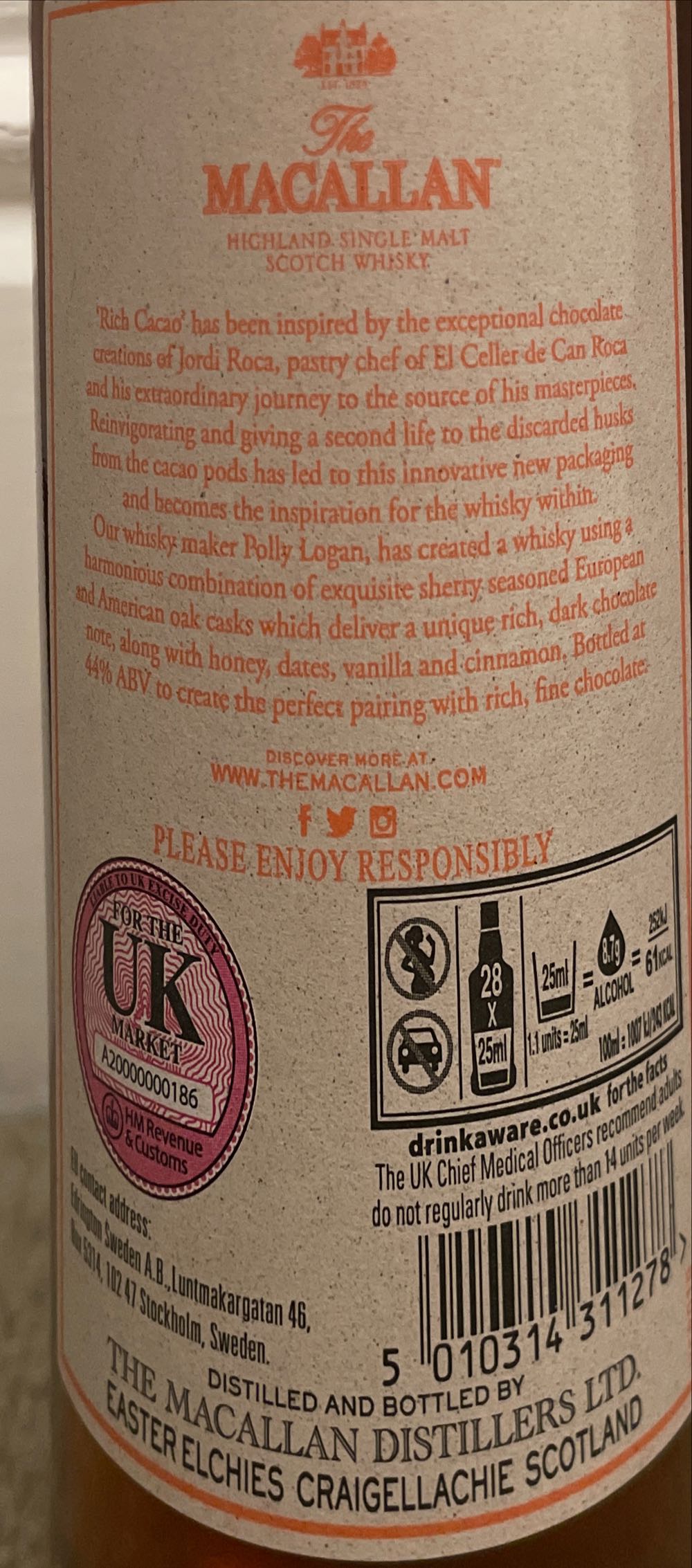 The Macallan, Harmony Collection, Rich Cacao - The Macallan Distillers (700 mL) alcohol collectible [Barcode 5010314311278] - Main Image 3