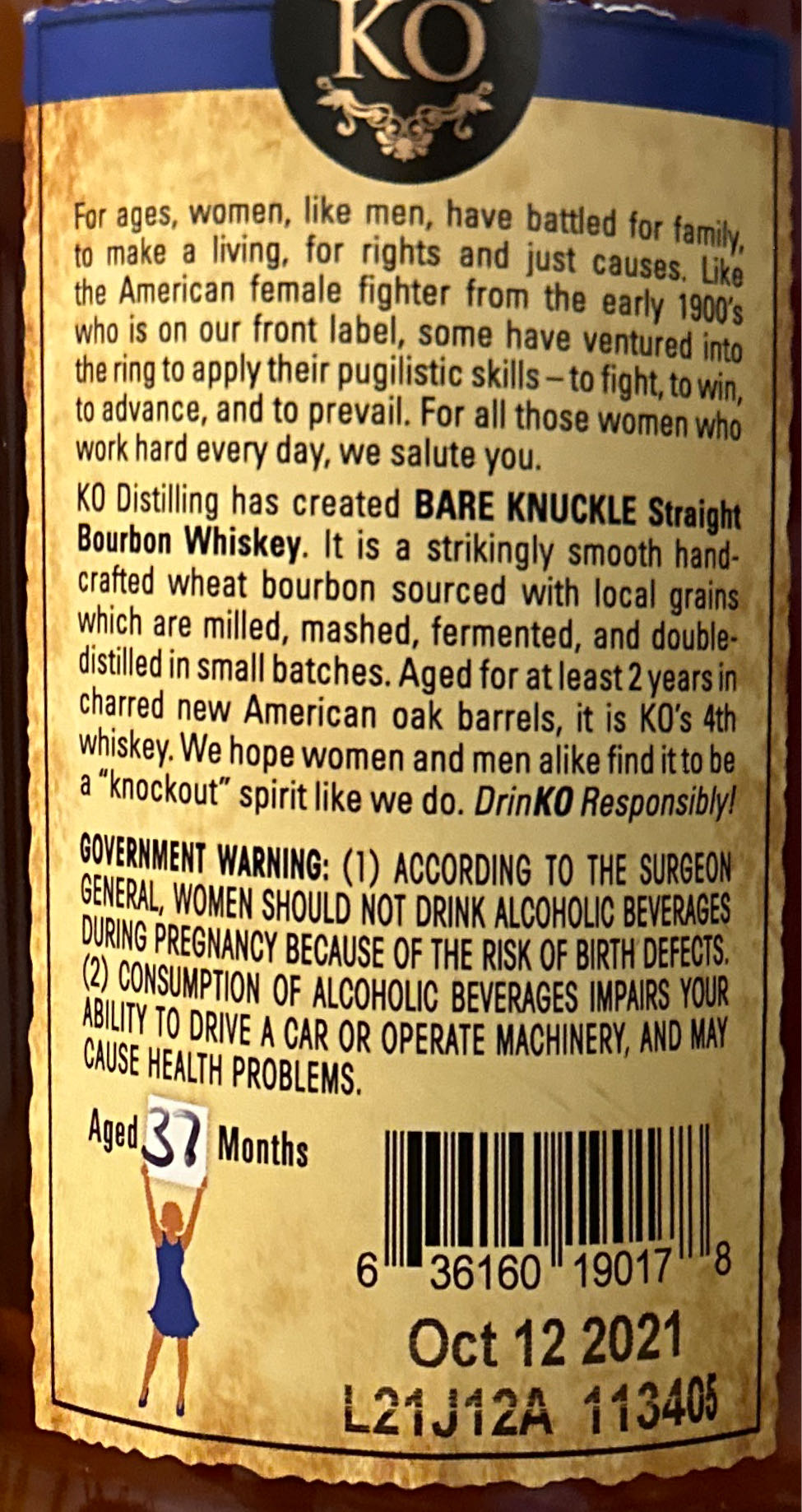 KO Bareknuckle Straight Bourbon Whiskey CS - KO (750 mL) alcohol collectible [Barcode 636160190178] - Main Image 2