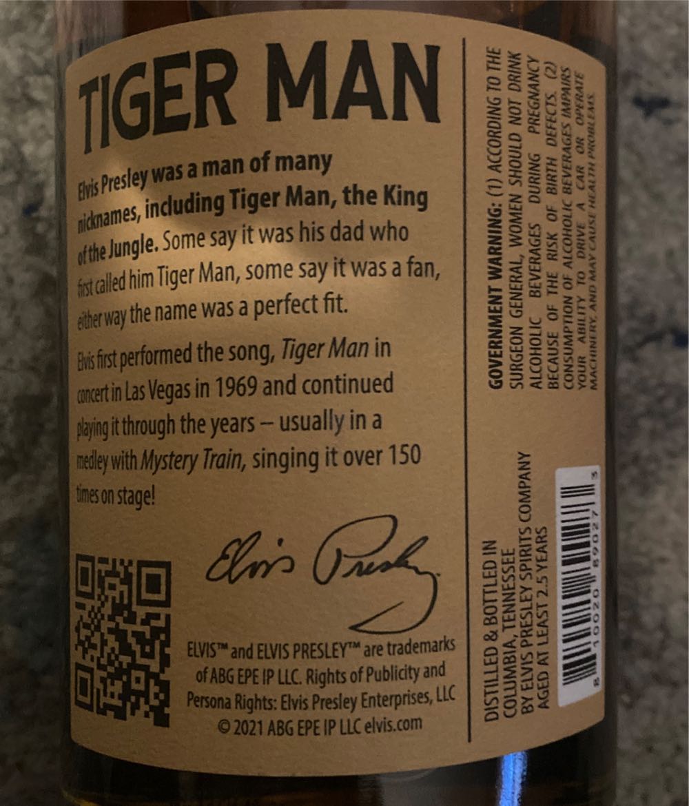 Elvis Whiskey Tiger Man - Elvis Presley Spirits (750 mL) alcohol collectible [Barcode 810020890273] - Main Image 2