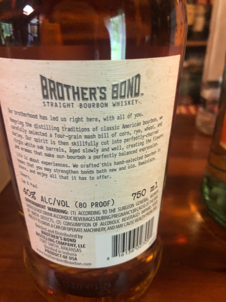 Brother’s Bond Straight Bourbon Whiskey - Brother’s Bond Distilling Company, LLC (750mL) alcohol collectible [Barcode 816136027091] - Main Image 2