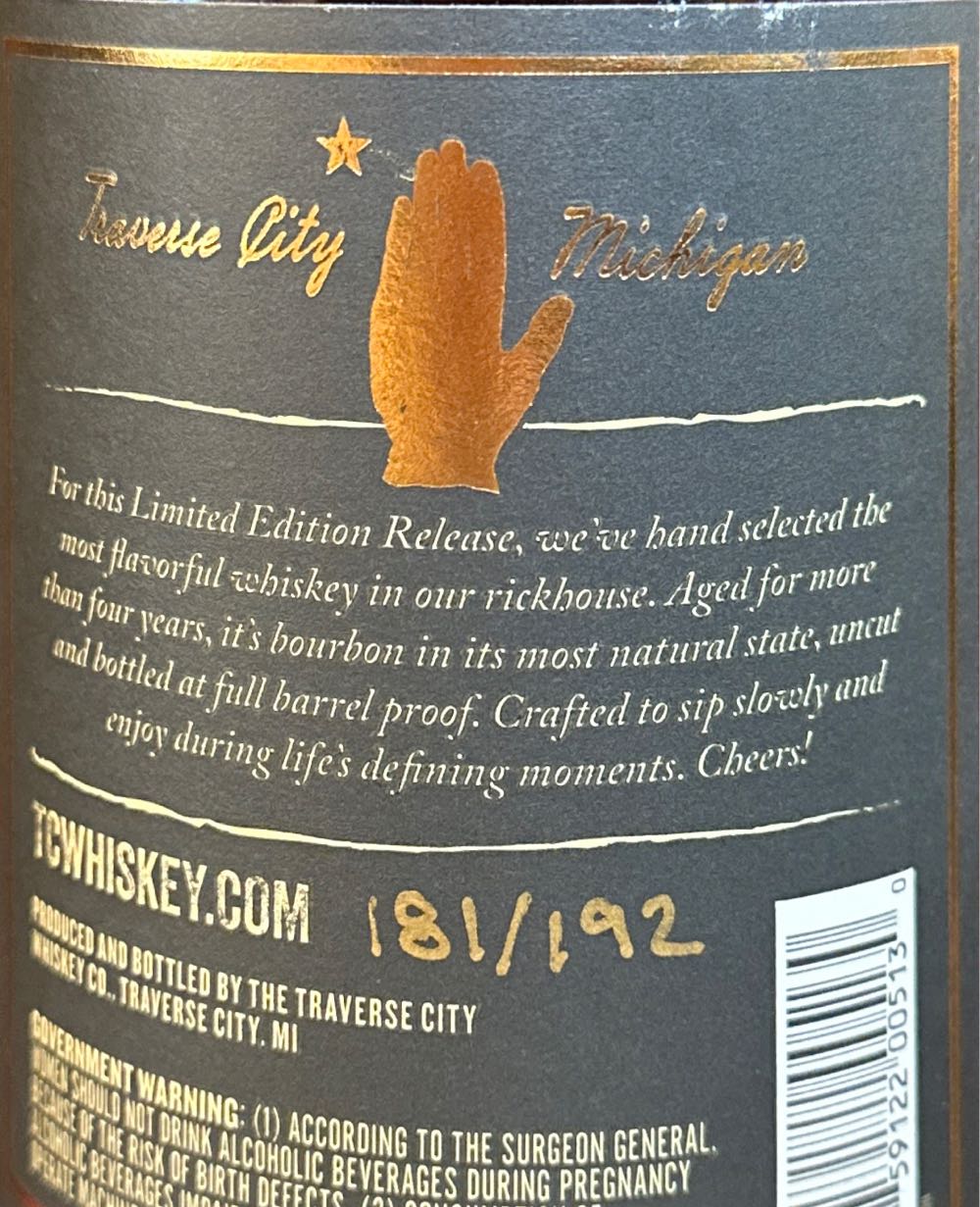 Traverse City Whiskey Co. Barrel Proof Bourbon - Traverse City Whiskey Co. (750mL) alcohol collectible [Barcode 859122005130] - Main Image 3