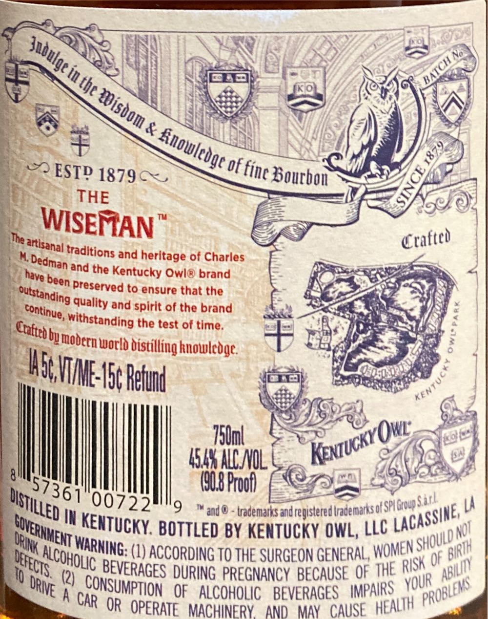 Kentucky Owl The Wiseman - Kentucky Owl LLC (750 mL) alcohol collectible [Barcode 857361007229] - Main Image 2