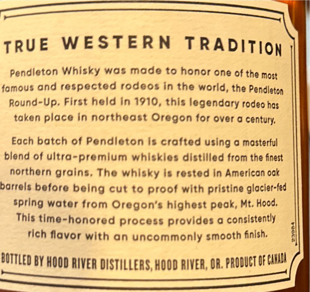Pendleton Blended Canadian Whiskey  (1 L) alcohol collectible [Barcode 811538019347] - Main Image 2