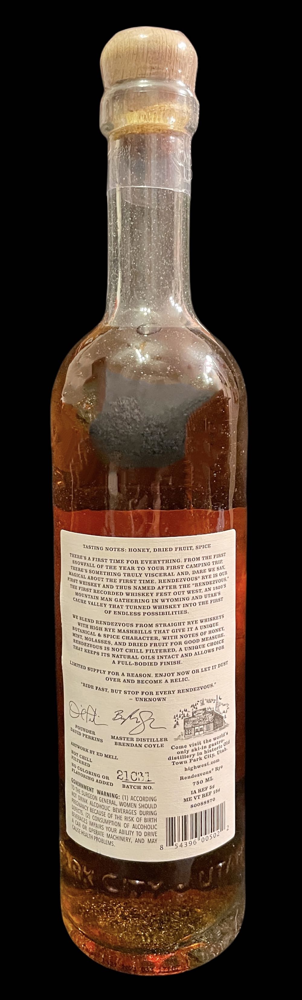 Rendezvous Rye - High West Distillery (750 mL) alcohol collectible [Barcode 854396005022] - Main Image 2