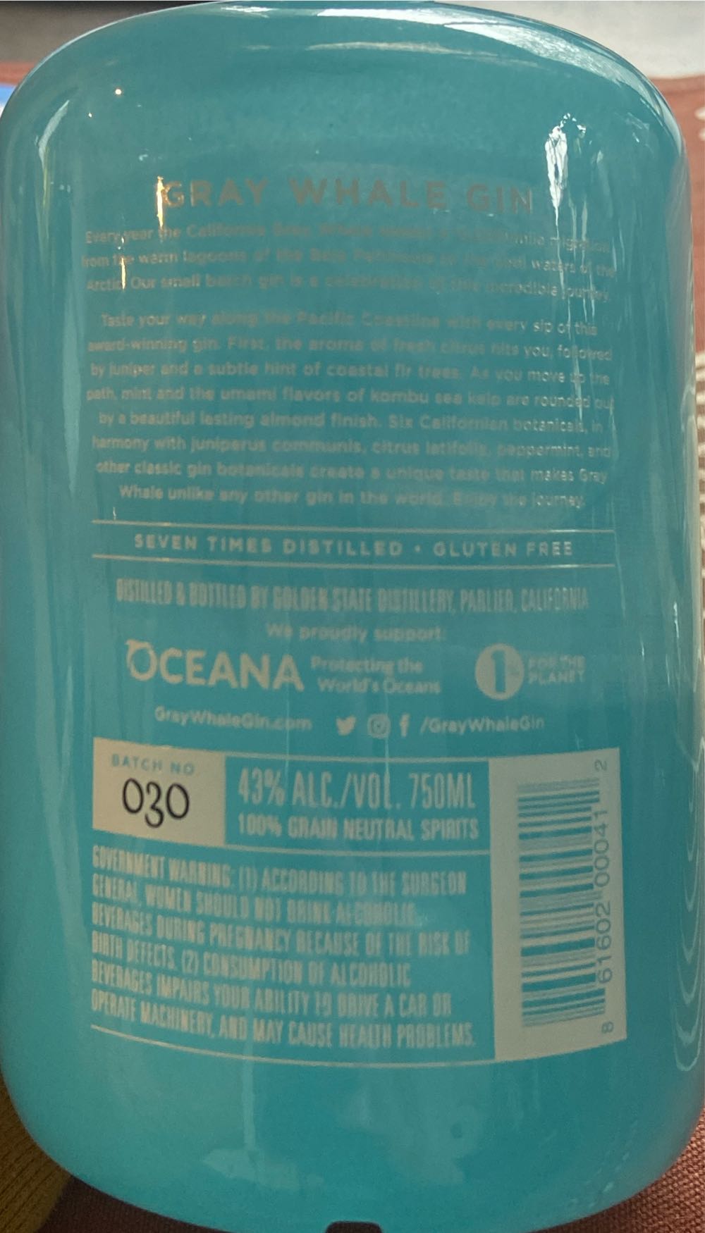 Gray Whale Gin - Golden State Distillary (750 mL) alcohol collectible [Barcode 861602000412] - Main Image 2