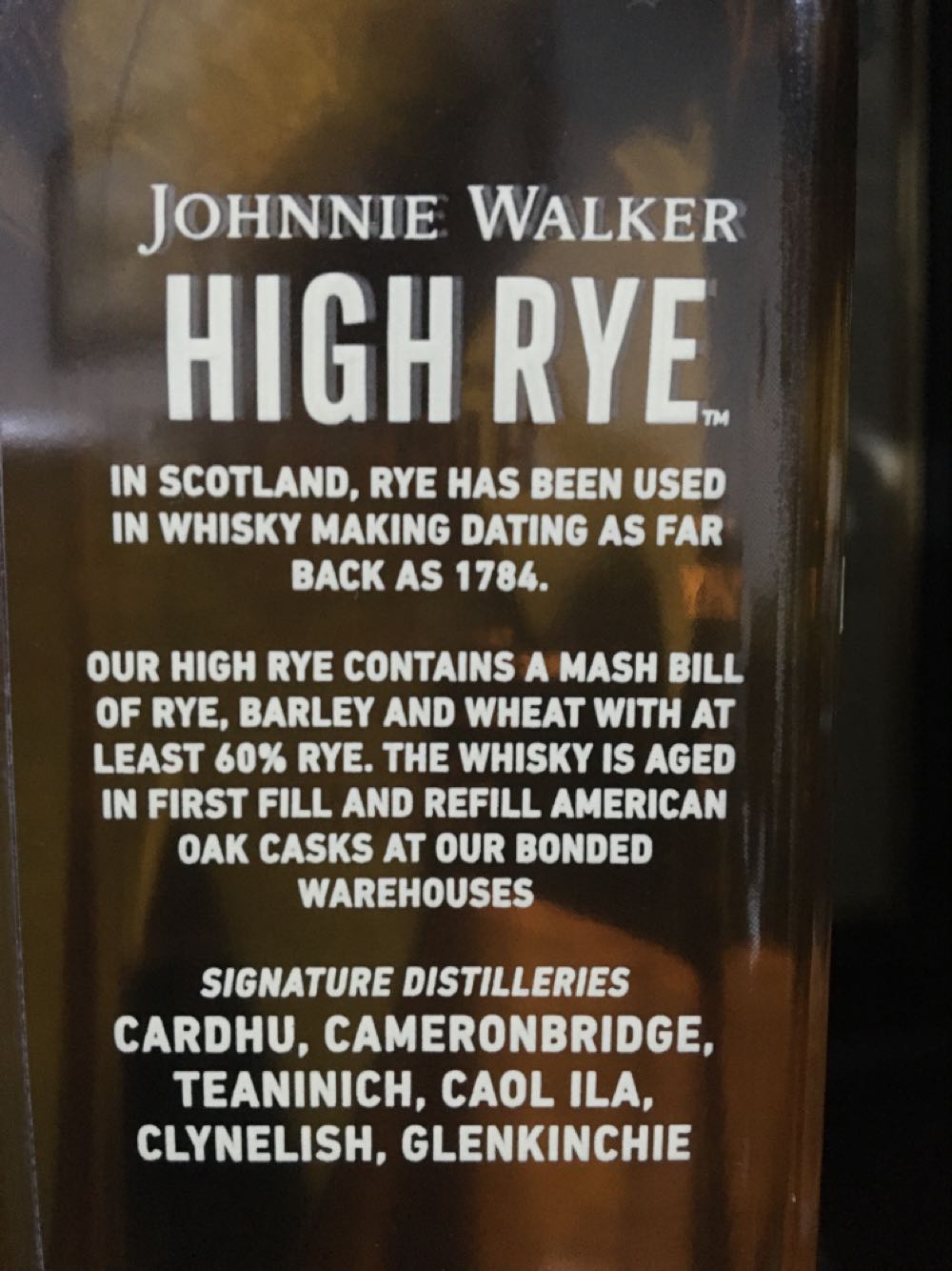 Johnnie Walker High Rye - Johnnie Walker & Sons (750 mL) alcohol collectible [Barcode 088076186286] - Main Image 3