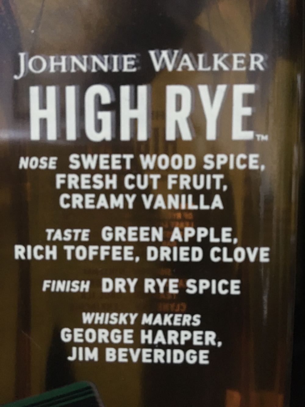 Johnnie Walker High Rye - Johnnie Walker & Sons (750 mL) alcohol collectible [Barcode 088076186286] - Main Image 4