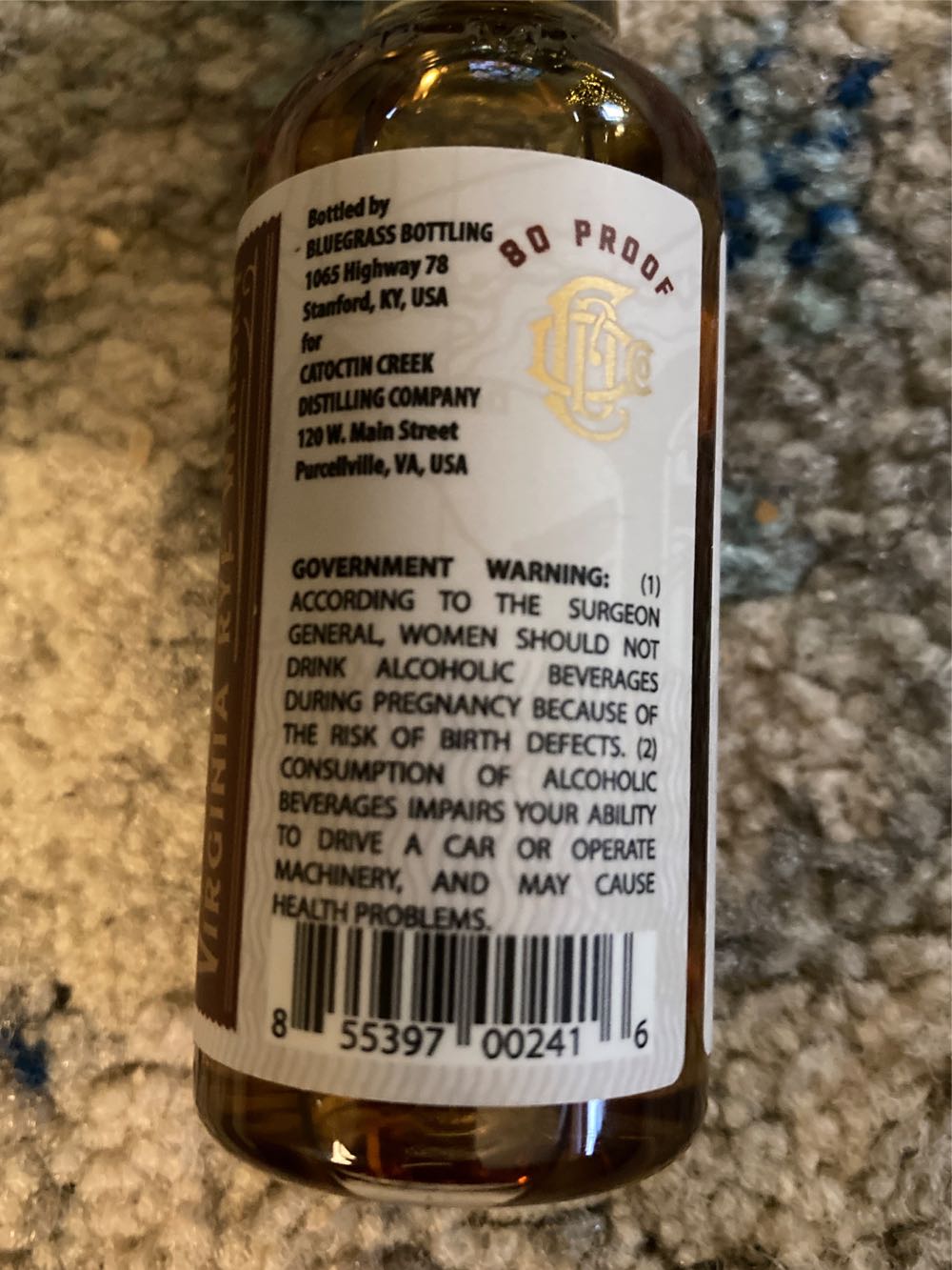 Catoctin Creek Rye Whiskey 80 Proof - Catoctin Creek (50 mL) alcohol collectible [Barcode 855397002416] - Main Image 2
