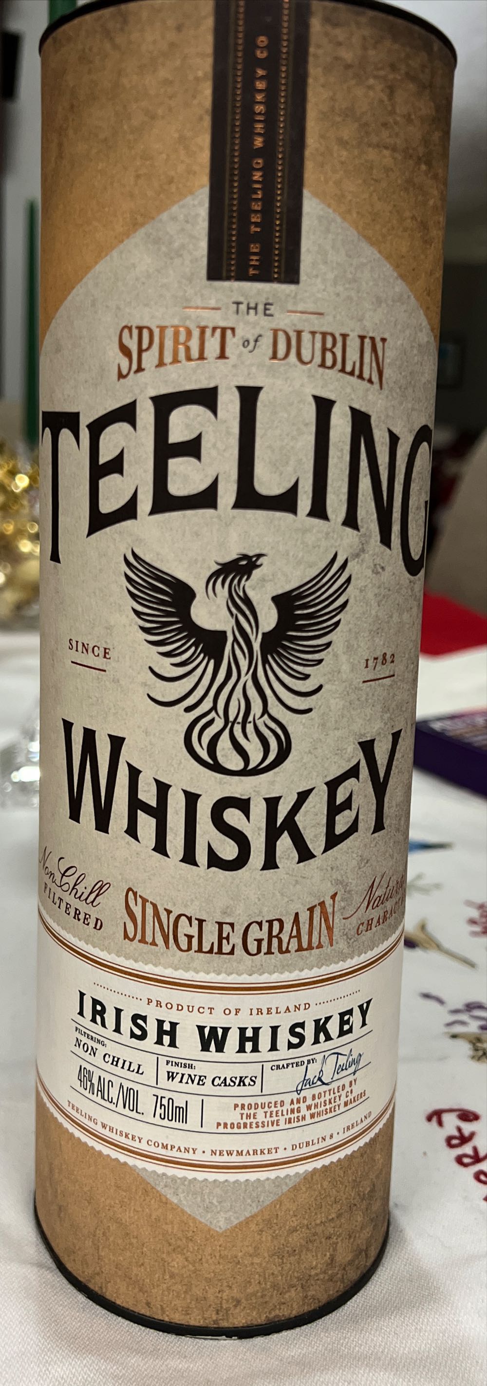 Empty Teeling Single Malt Irish Whiskey Bottle Upcycle Craft Etc - The Teeling Whiskey Co. (750 mL) alcohol collectible [Barcode 720815280137] - Main Image 2