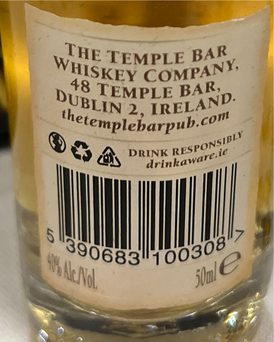 The Temple Bar Single Malt Irish Whiskey - The Temple Bar (50 mL) alcohol collectible [Barcode 5390683100308] - Main Image 2