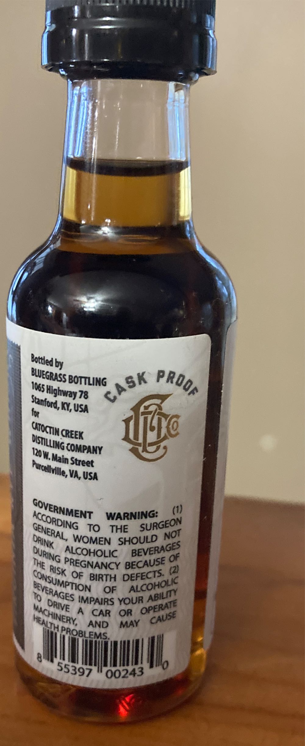 Catoctin Creek Cask Proof - Catoctin Creek (50 mL) alcohol collectible [Barcode 855397002430] - Main Image 2