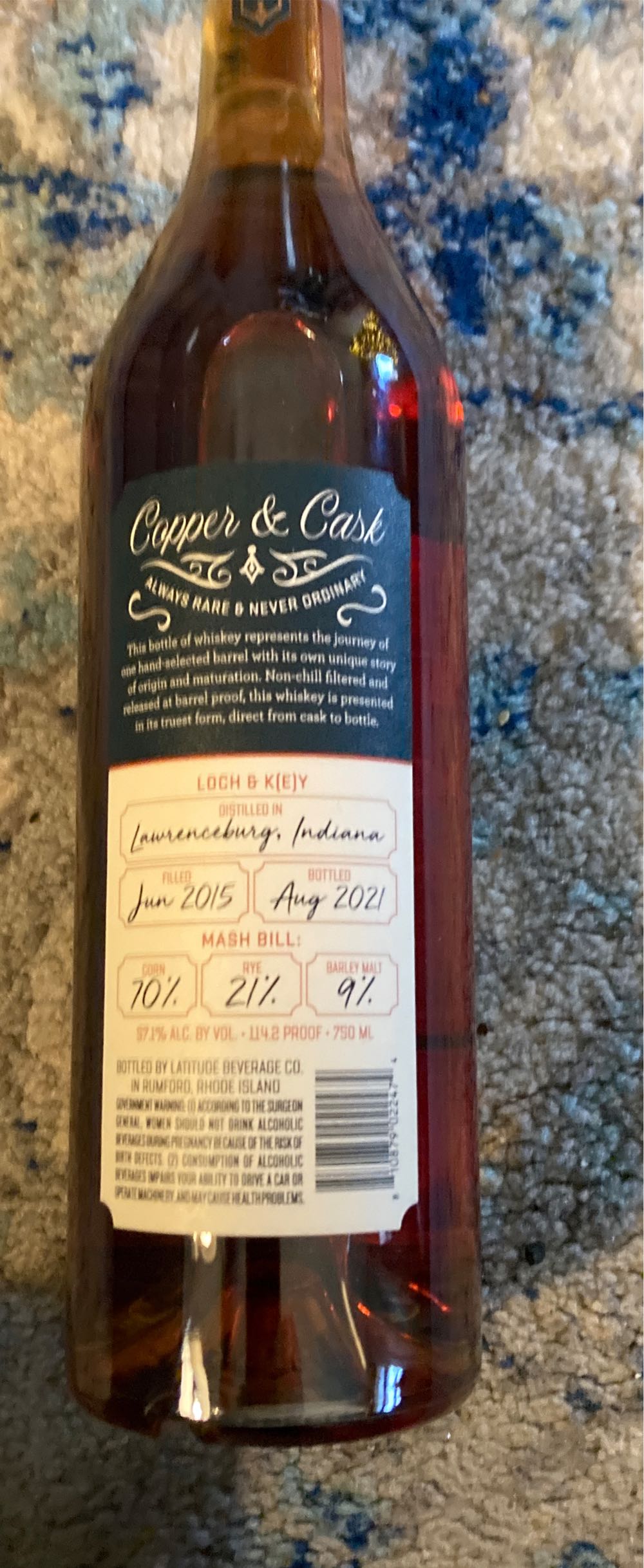 Copper & Cask Straight Bourbon Whiskey - Bottled By Latitude Beverage (750 mL) alcohol collectible [Barcode 810879022474] - Main Image 2