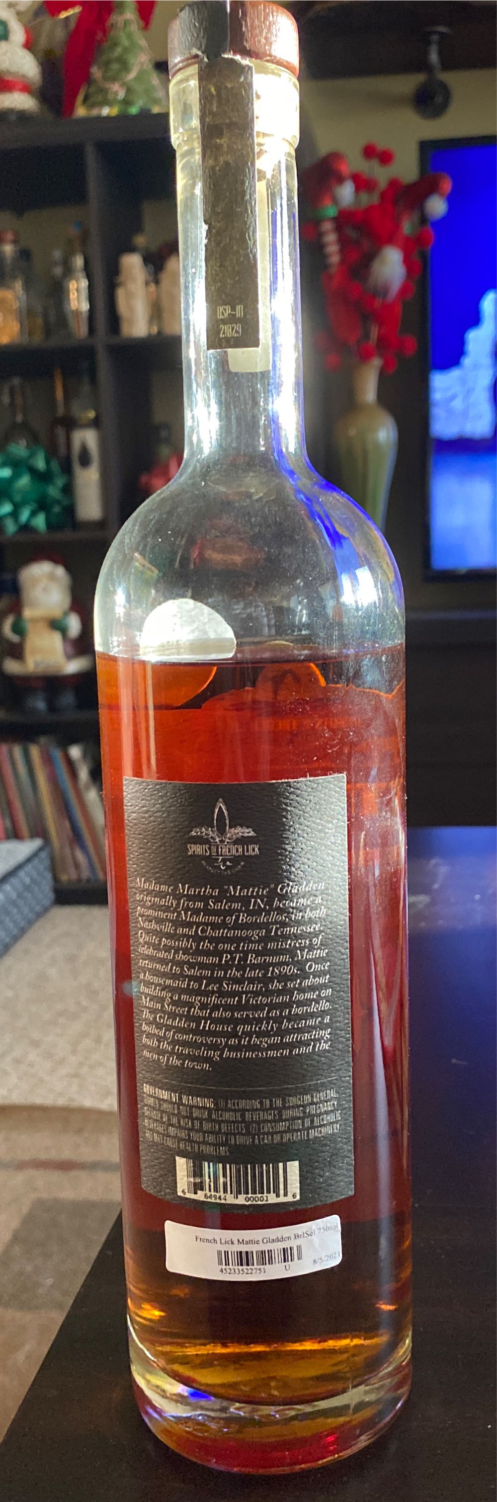 The Mattie Gladden  (750 mL) alcohol collectible - Main Image 2