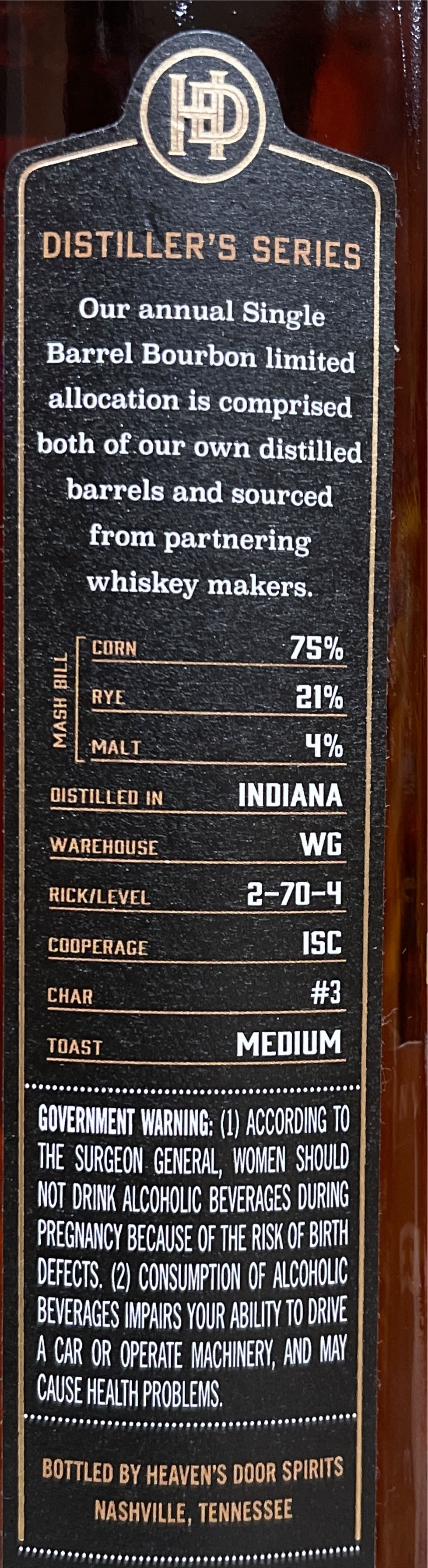 Heaven’s Door (Cask Strength)single Barrel Select (CGX) - Heaven Door Spirits (750 mL) alcohol collectible [Barcode 816136027961] - Main Image 3