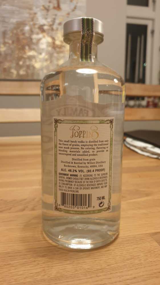 Poppin’s Sour Mash Vodka 750ml 46.2% USA - Old Evan Williams Distillery, Bardstown, KY (750 mL) alcohol collectible [Barcode 680203010169] - Main Image 2
