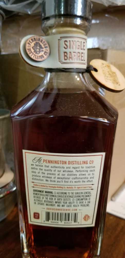 Davidson Reserve Bourbon Single Barrel  - Pennington Distilling Co (750 mL) alcohol collectible [Barcode 850004805374] - Main Image 2