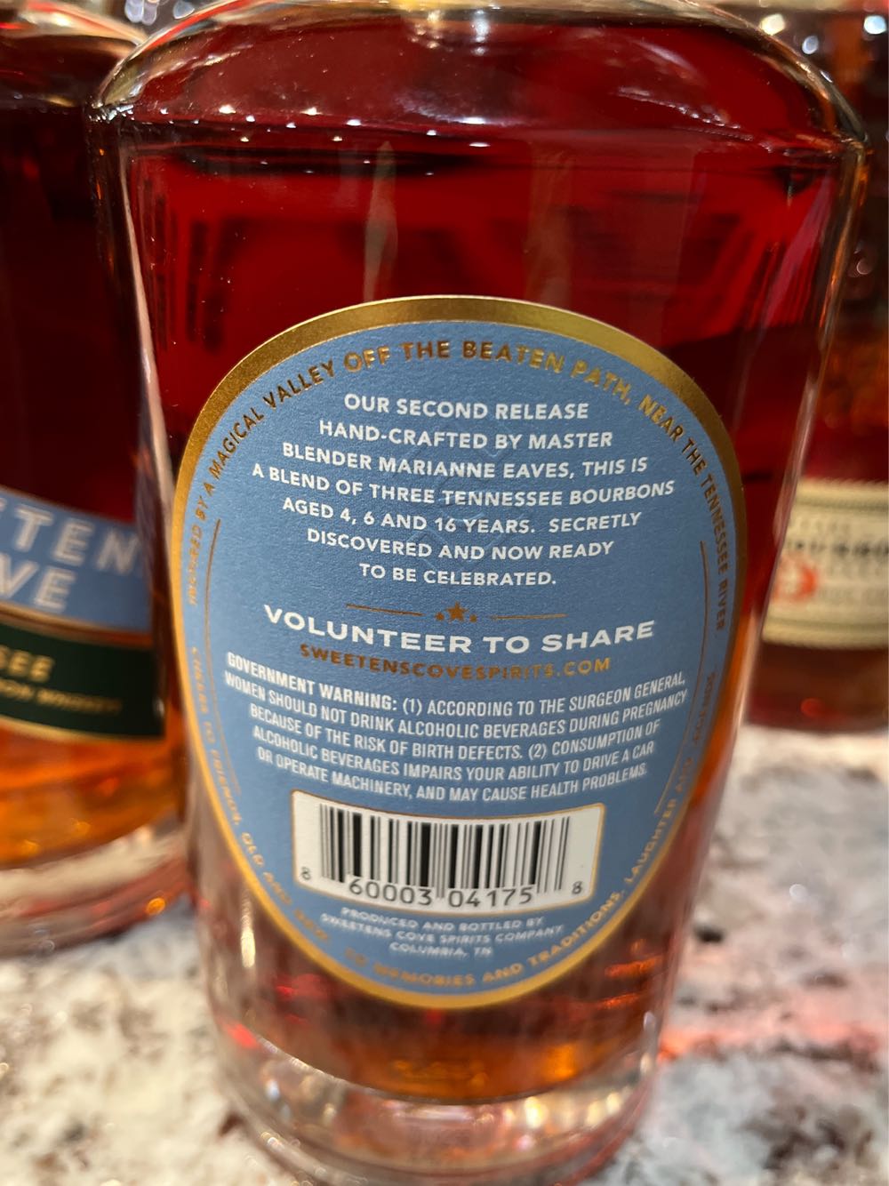 Sweetens Cove Tennessee Straight Bourbon - Sweetens Cove  Sprits Company (750 mL) alcohol collectible [Barcode 860003041758] - Main Image 3