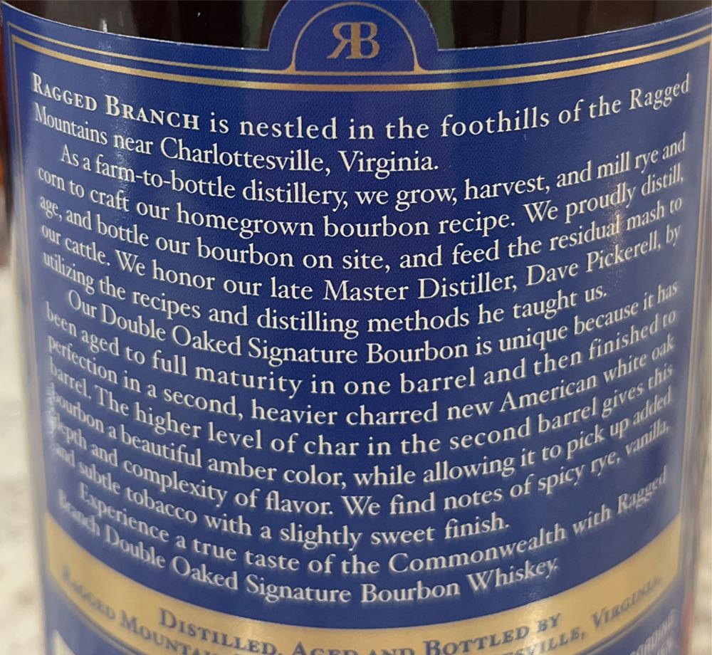 Ragged Branch Signature Bourbon - Ragged Mountain Farm, LLC (750 mL) alcohol collectible [Barcode 850013977055] - Main Image 3