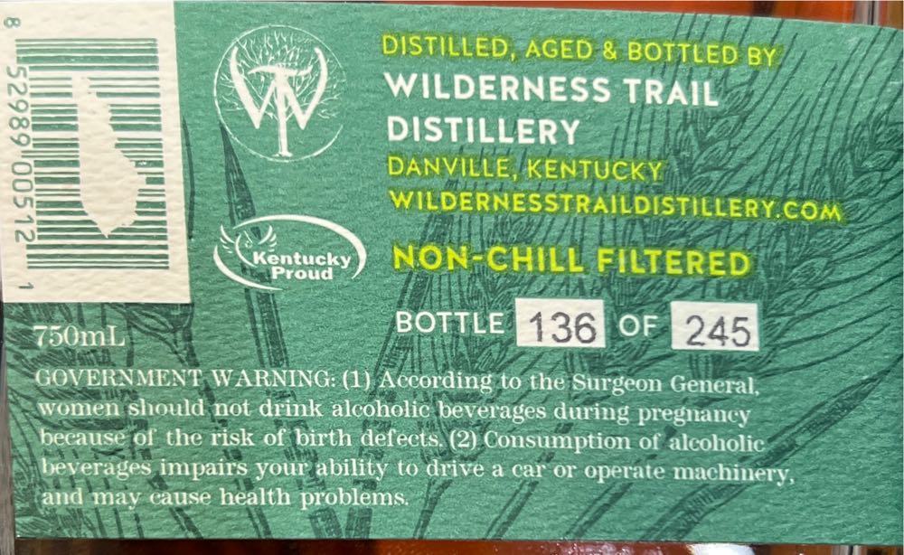 Wilderness Trail Rye - Wilderness Trail (750 mL) alcohol collectible [Barcode 852989005121] - Main Image 3