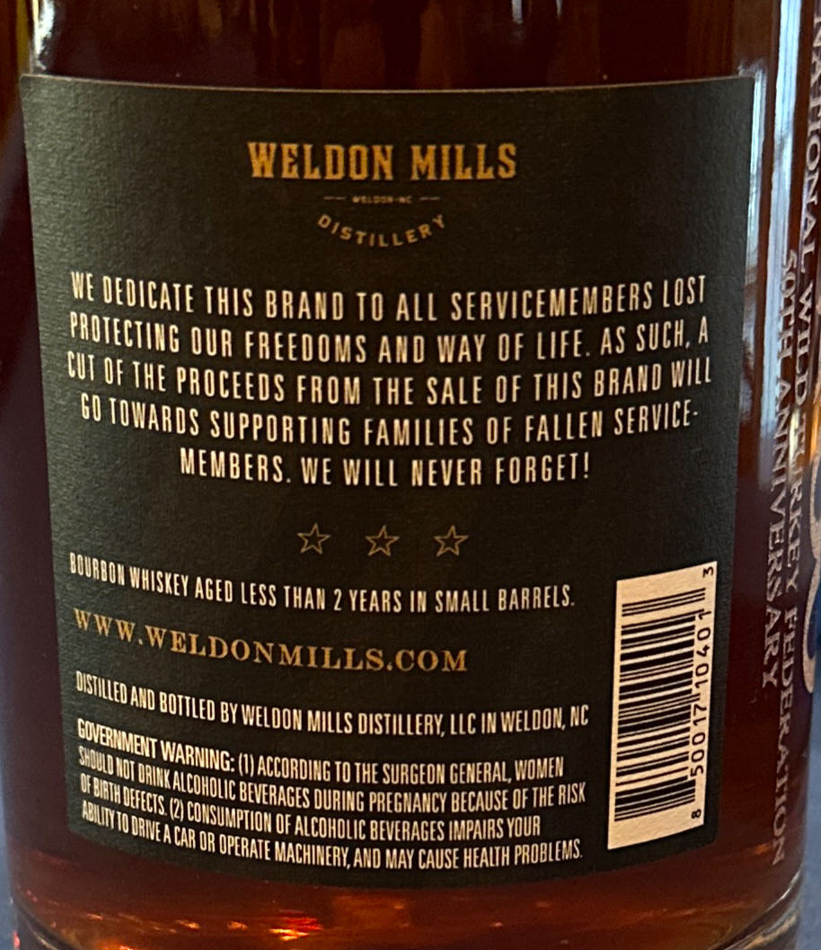 Soldier’s Cut - Weldon Mills Distillery (750 mL) alcohol collectible [Barcode 850017104013] - Main Image 2