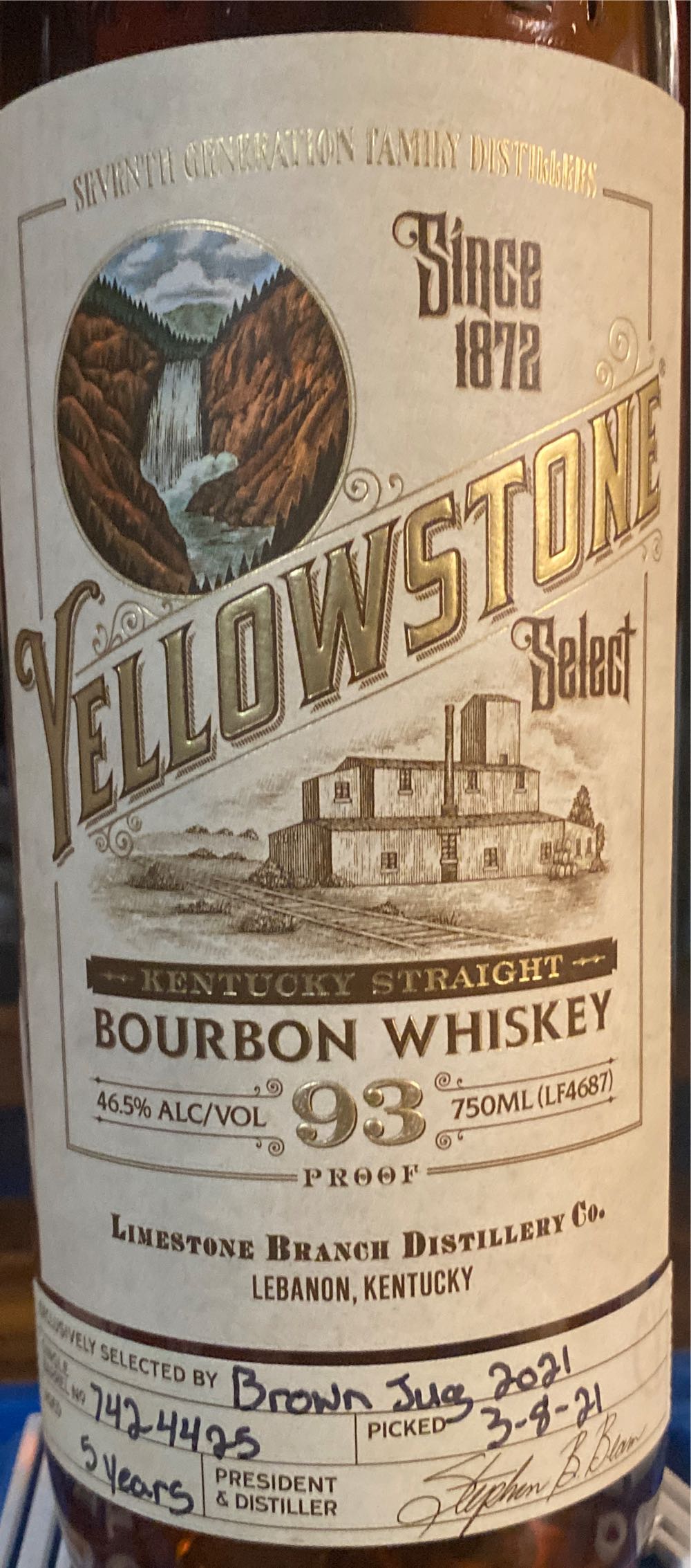 Yellowstone Select - Bottled by Limestone Branch Distillery Co. (750 mL) alcohol collectible [Barcode 088352135298] - Main Image 2