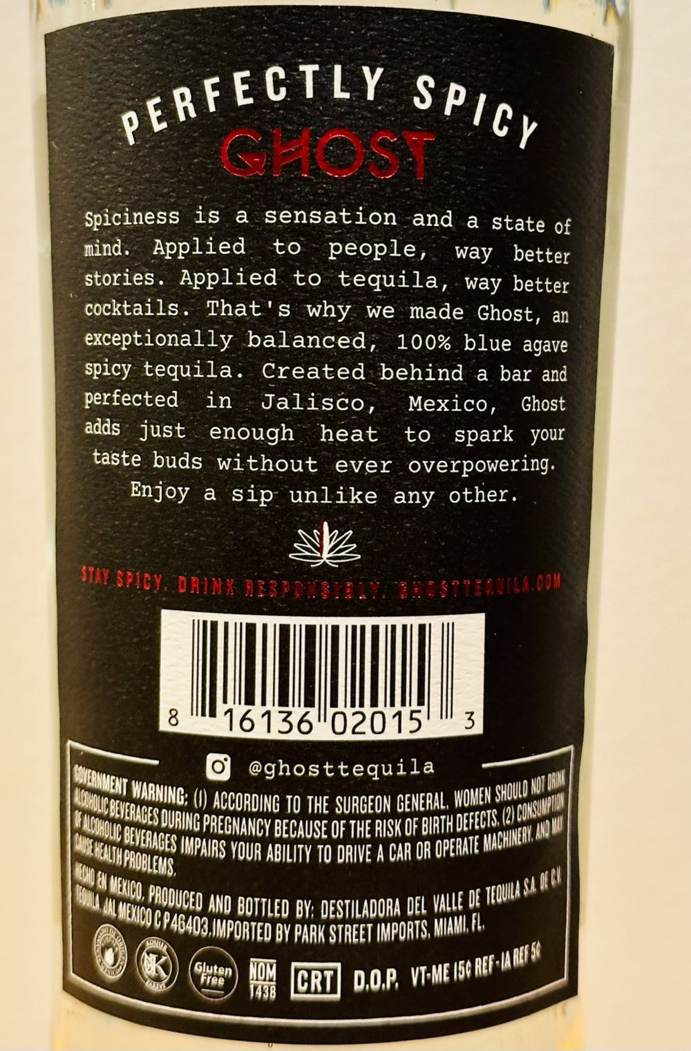 Ghost Blanco Spicy Tequila - Destiladora del Valle de Tequila, S.A. de C.V. Jalisco MEX (750 mL) alcohol collectible [Barcode 816136020153] - Main Image 2