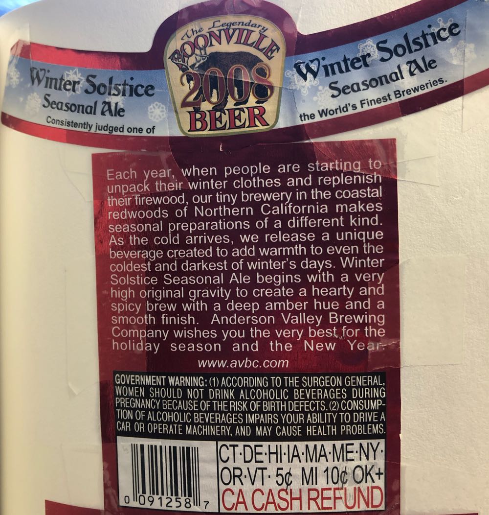 Anderson Valley Winter Solstice Seasonal Ale - Anderson Valley Brewing Company, Boonville alcohol collectible - Main Image 2