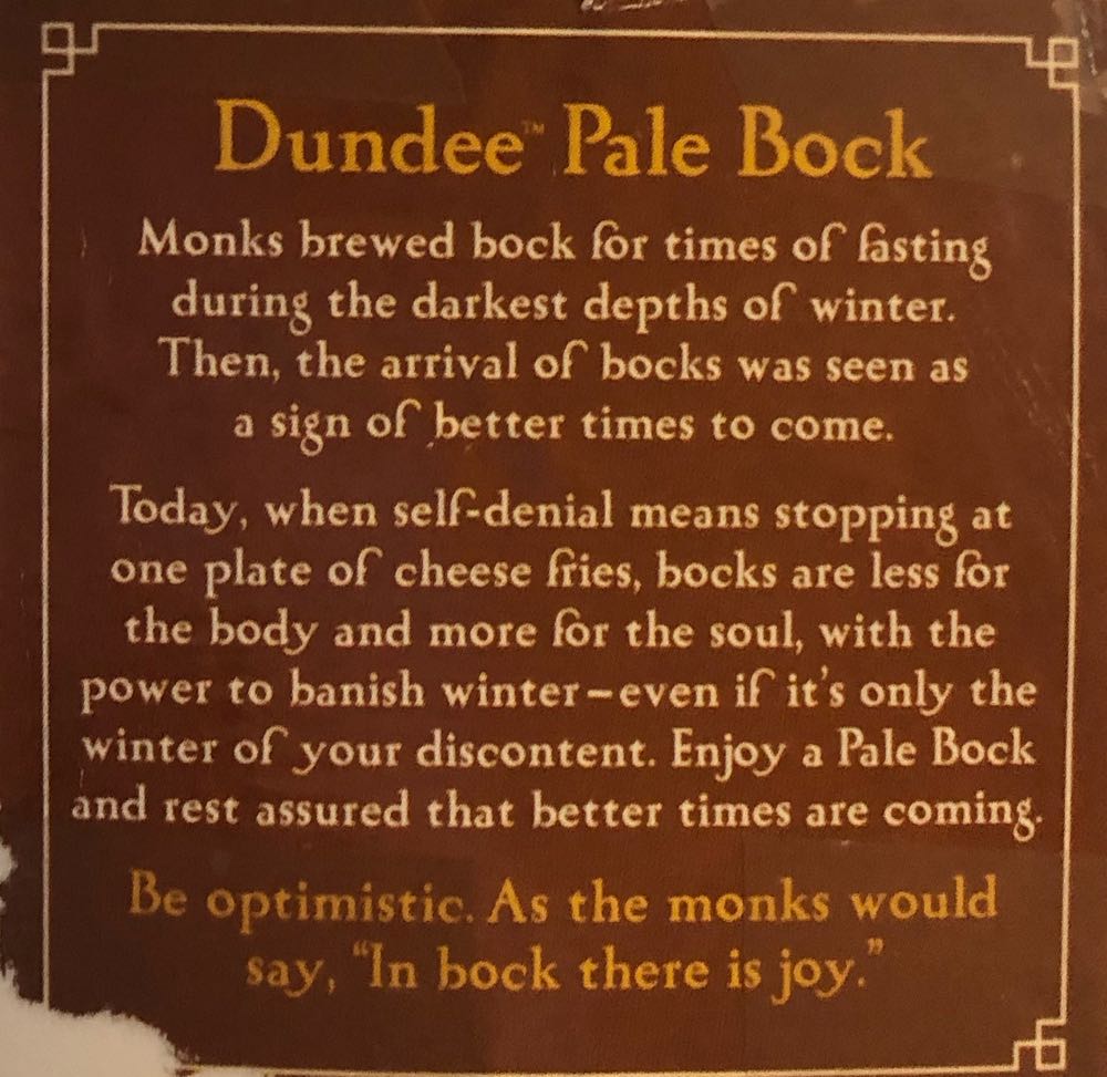 Dundee Pale Bock Lager - Dundee Brewing Company, Rochester alcohol collectible - Main Image 2