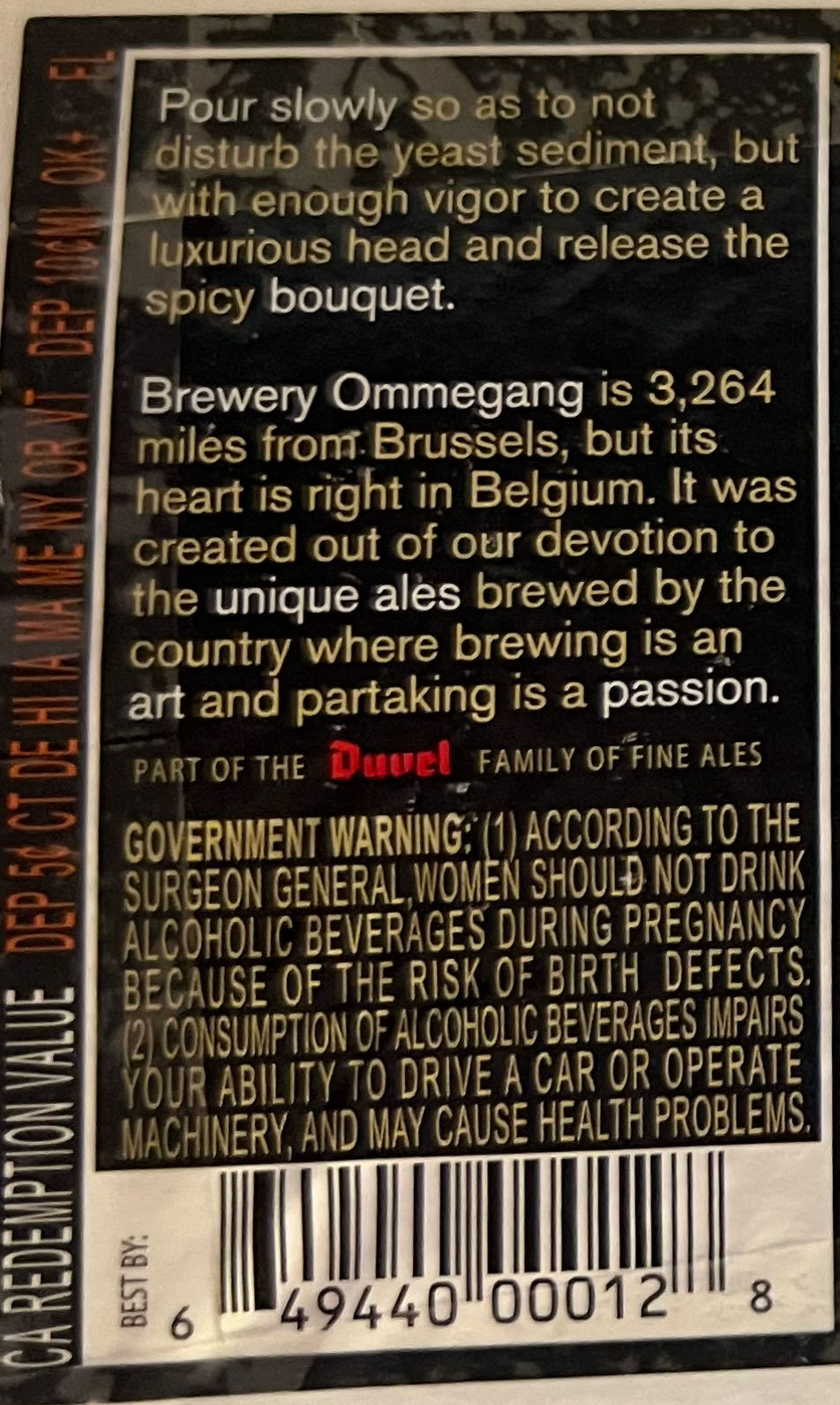 Brewery Ommegang Rare Vos - Brewery Ommegang, Cooperstown alcohol collectible - Main Image 2