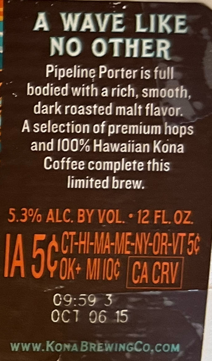 Kona Brewing Pipeline Aloha Series - Kona Brewing Company, Kona alcohol collectible - Main Image 2