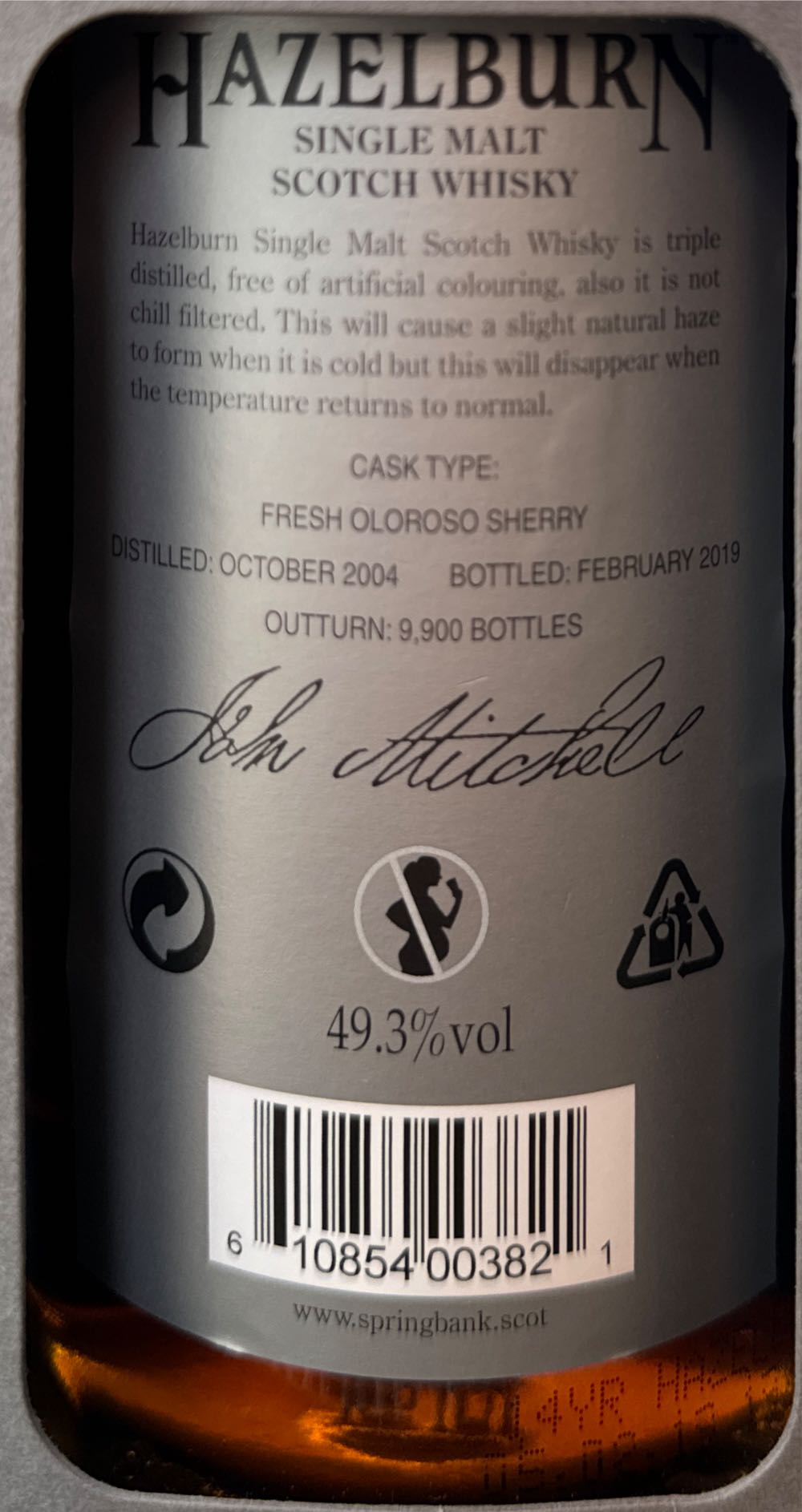 Hazelburn 14 Year Old Oloroso Cask Matured - Springbank Distillery (700 mL) alcohol collectible [Barcode 610854003821] - Main Image 2