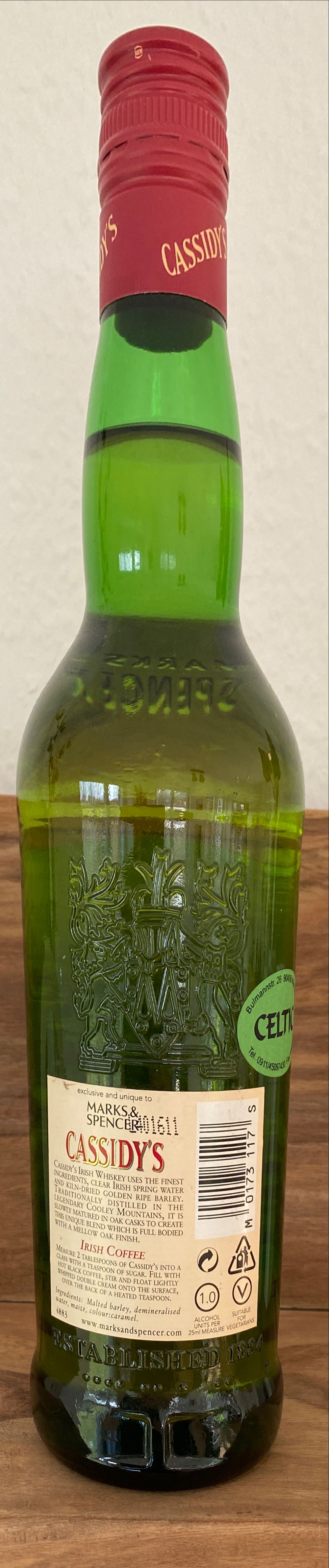 Cassidy‘s Irish Whiskey - Cooley Distillery (700 mL) alcohol collectible [Barcode 00173117] - Main Image 2