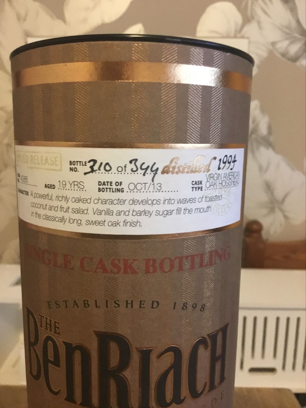 Benriach 1994  Virgin American Oak 19yo Uk Only  alcohol collectible [Barcode 5060088796344] - Main Image 2