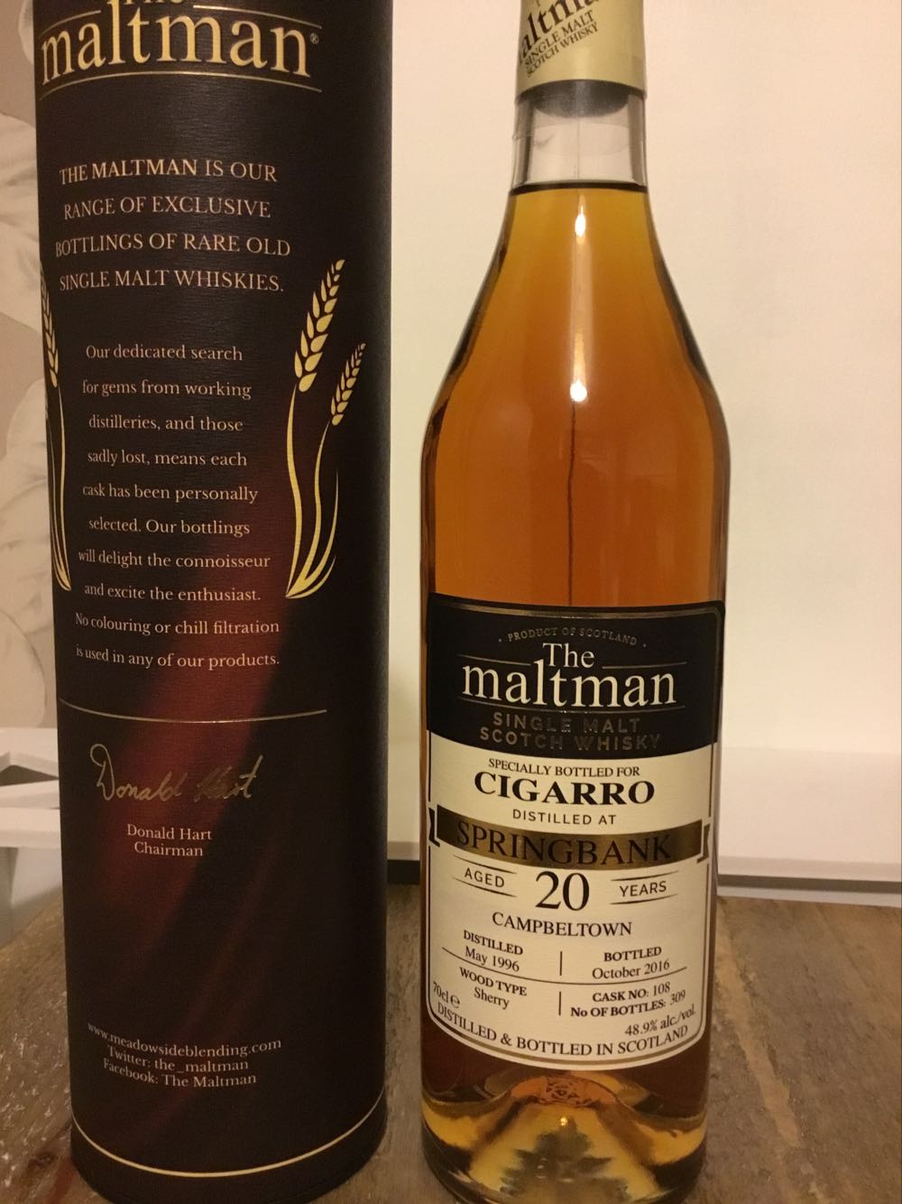 Springbank Cigarro 20 Yo 48.9% 2016 - Springbank Distillery alcohol collectible - Main Image 2