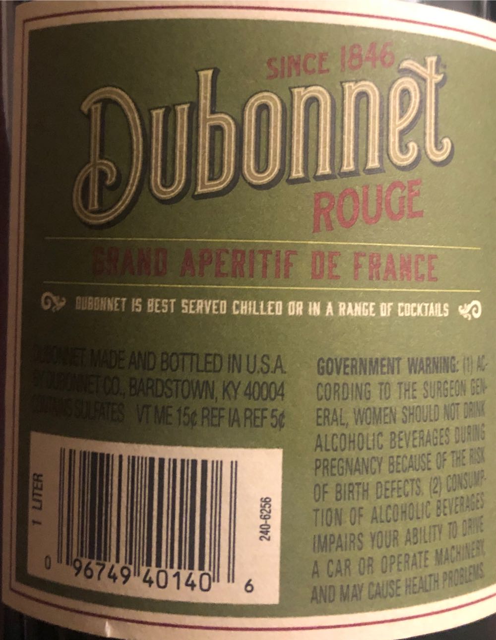Dubonnet Rouge Nv 1.0 L. - Dubonnet (1 L) alcohol collectible [Barcode 096749401406] - Main Image 2