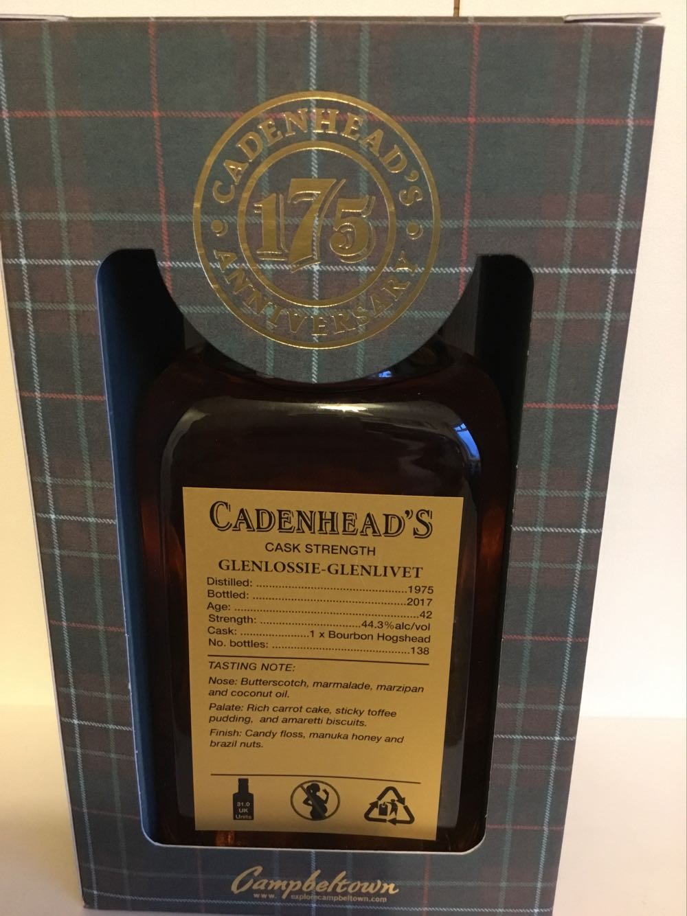 Glenlossie-Glenlivet  42yo 44.3% Cadenheads Gold Label - Glenlossie alcohol collectible - Main Image 2