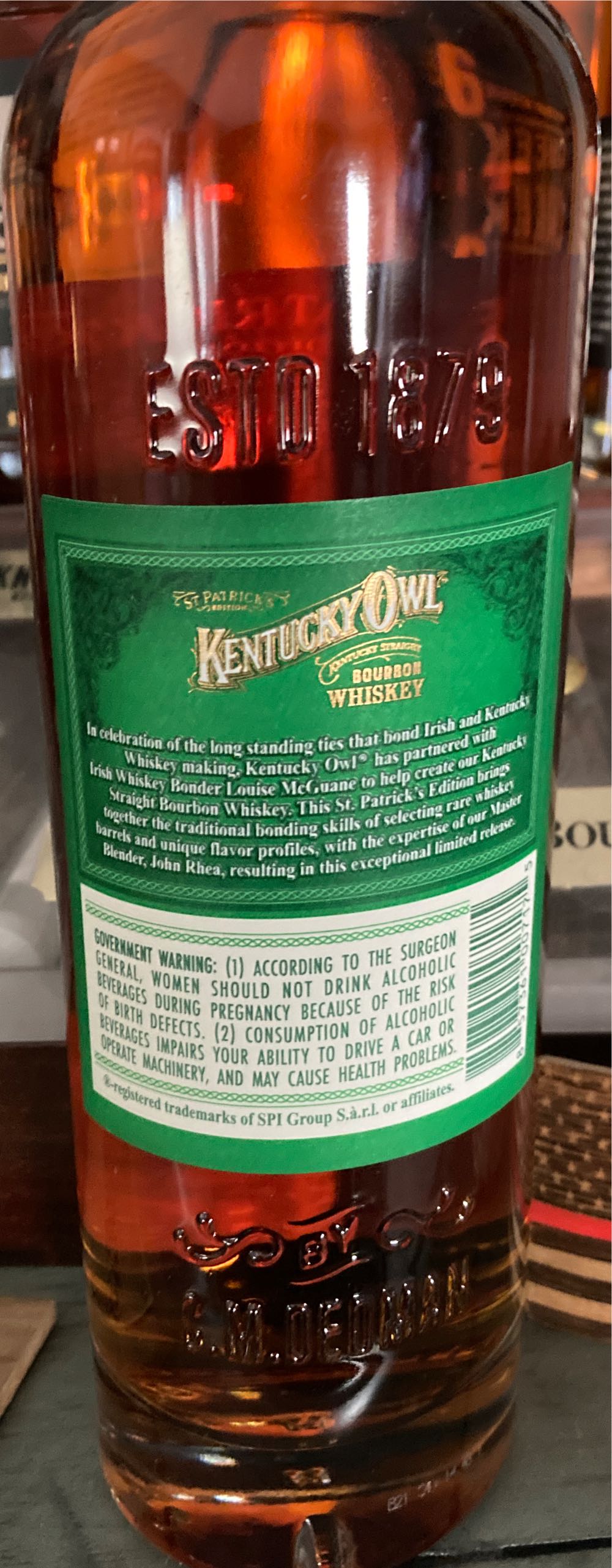 Kentucky Owl St Patricks Edition - Kentucky Owl (750mL) alcohol collectible [Barcode 857361007175] - Main Image 2