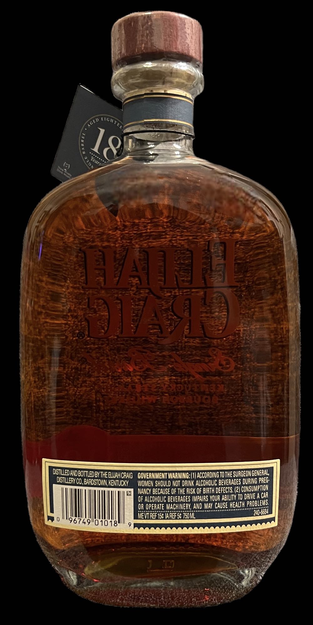Elijah Craig 18-Year-Old - The Elijah Craig Distillery Co. (750 mL) alcohol collectible [Barcode 096749010189] - Main Image 2