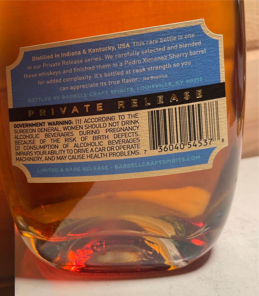 Barrell Whiskey - Private Release Ruby Port - Barrell Bourbon (750 mL) alcohol collectible [Barcode 736040545378] - Main Image 3