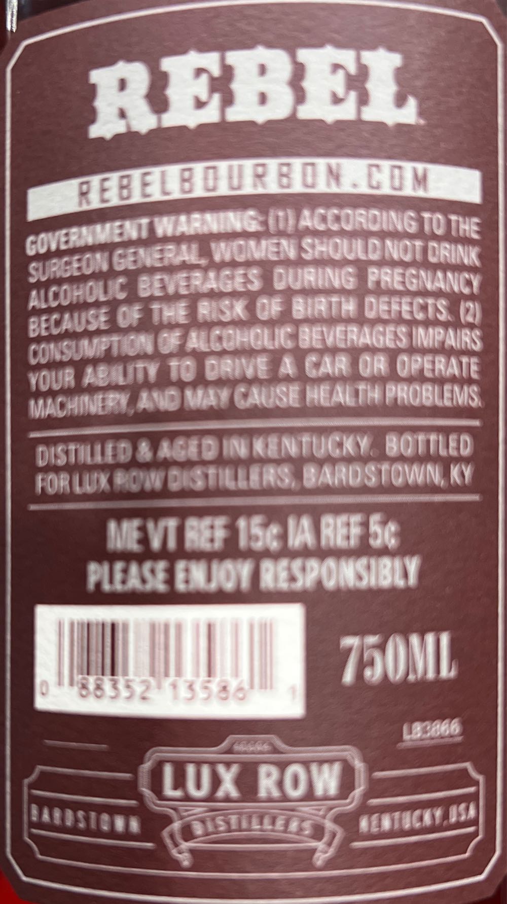 Rebel Cask Strength Single Barrel Select - Lux Row Distillers (750 mL) alcohol collectible [Barcode 088352135861] - Main Image 2