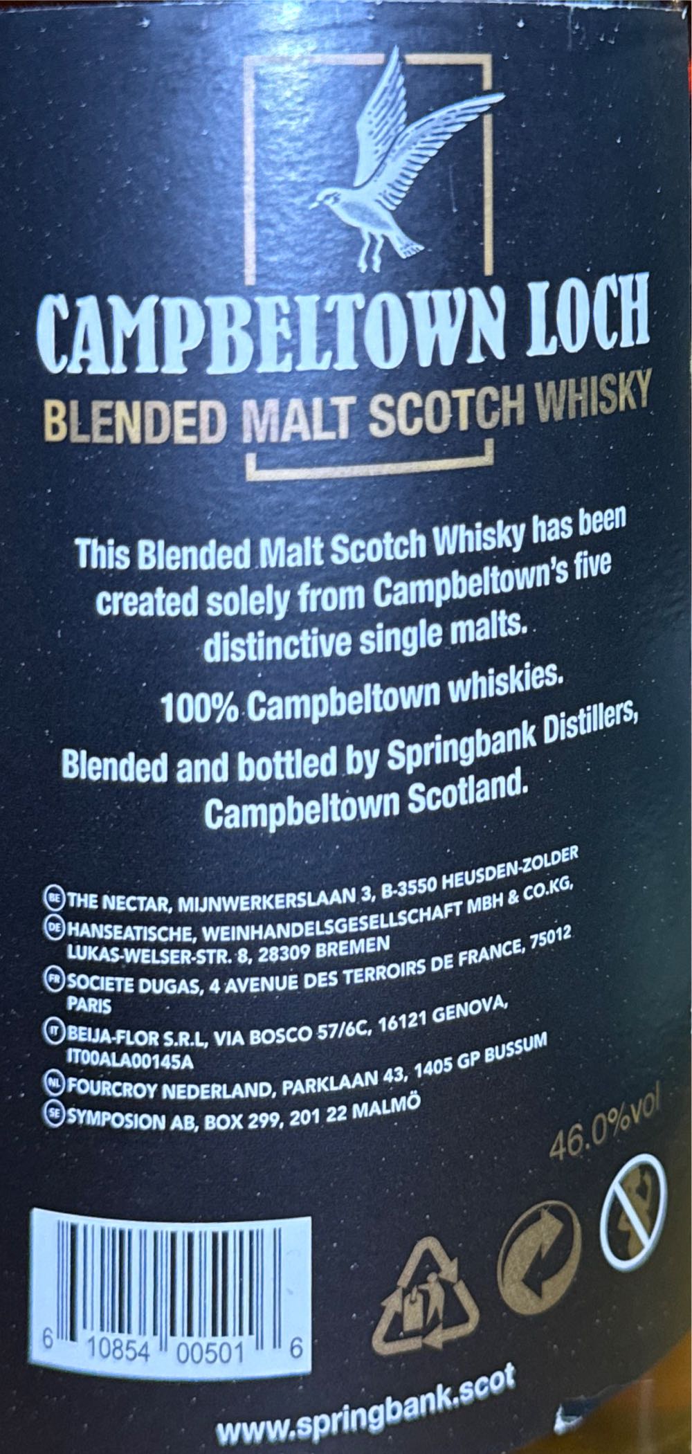 Campbeltown Loch Blended - Springbank Distillery (700 mL) alcohol collectible [Barcode 610854005016] - Main Image 2