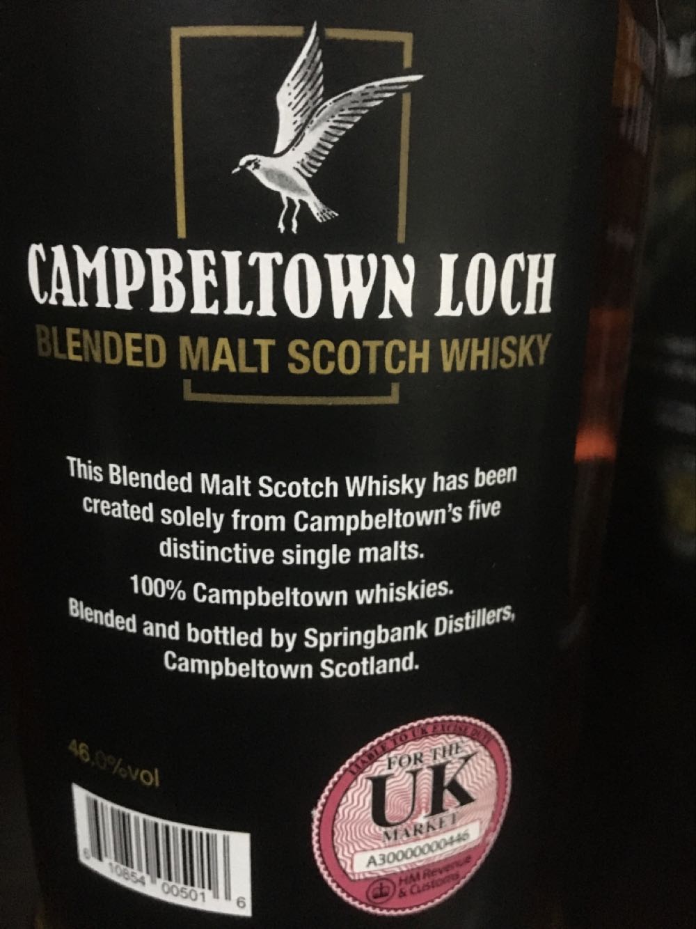 Campbeltown Loch Blended - Springbank Distillery (700 mL) alcohol collectible [Barcode 610854005016] - Main Image 3