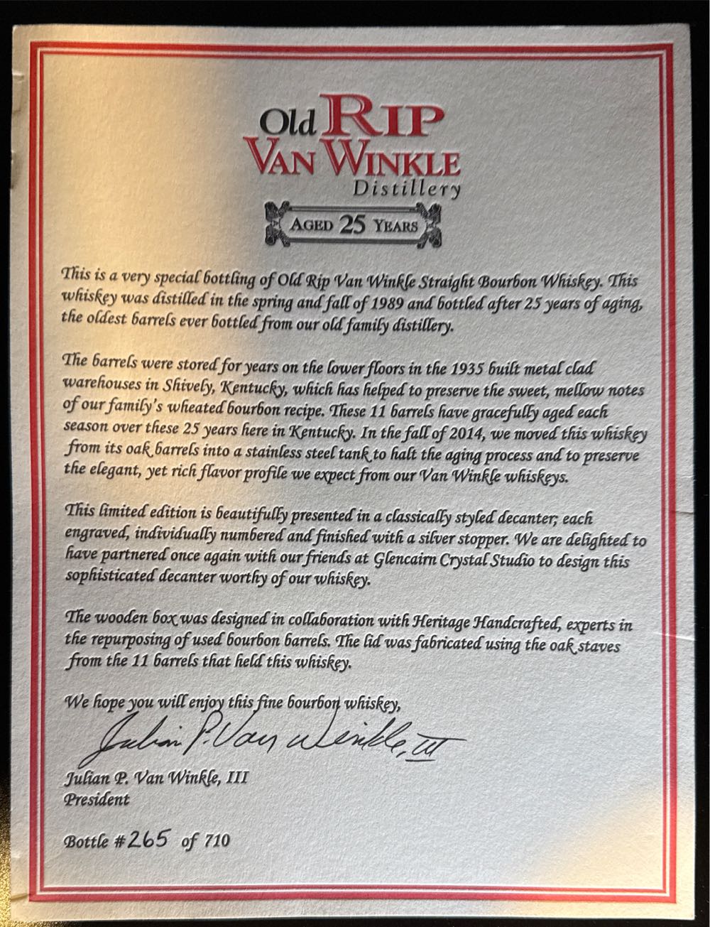 Old Rip Van Winkle 25 Year - Buffalo Trace Distillery (750 mL) alcohol collectible - Main Image 4