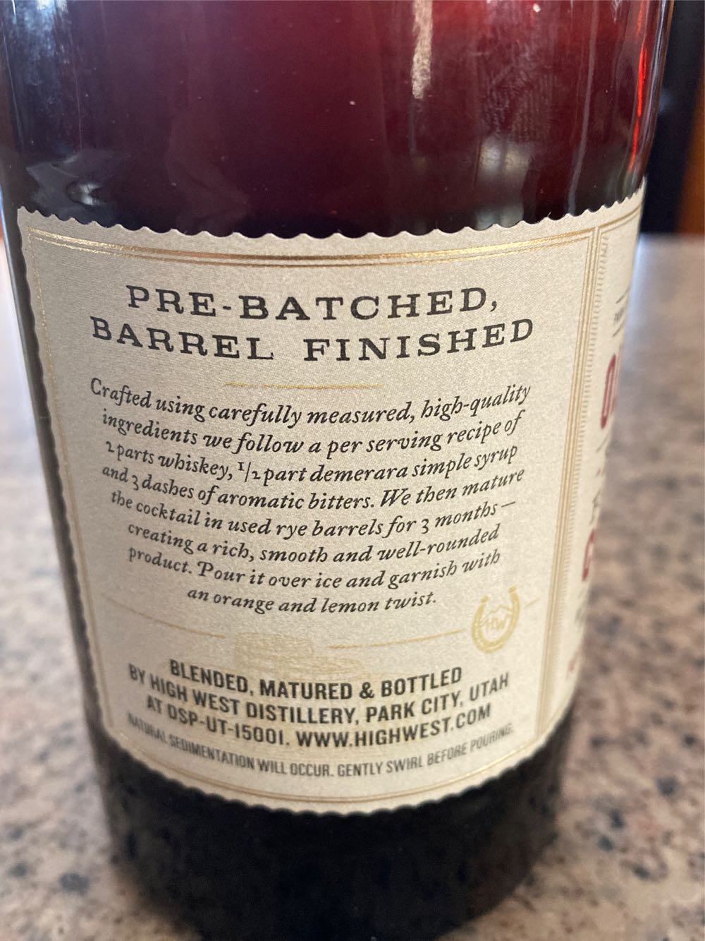 High Wear Old Fashioned Cocktail - High West Distillery (375mL) alcohol collectible [Barcode 086003267091] - Main Image 2